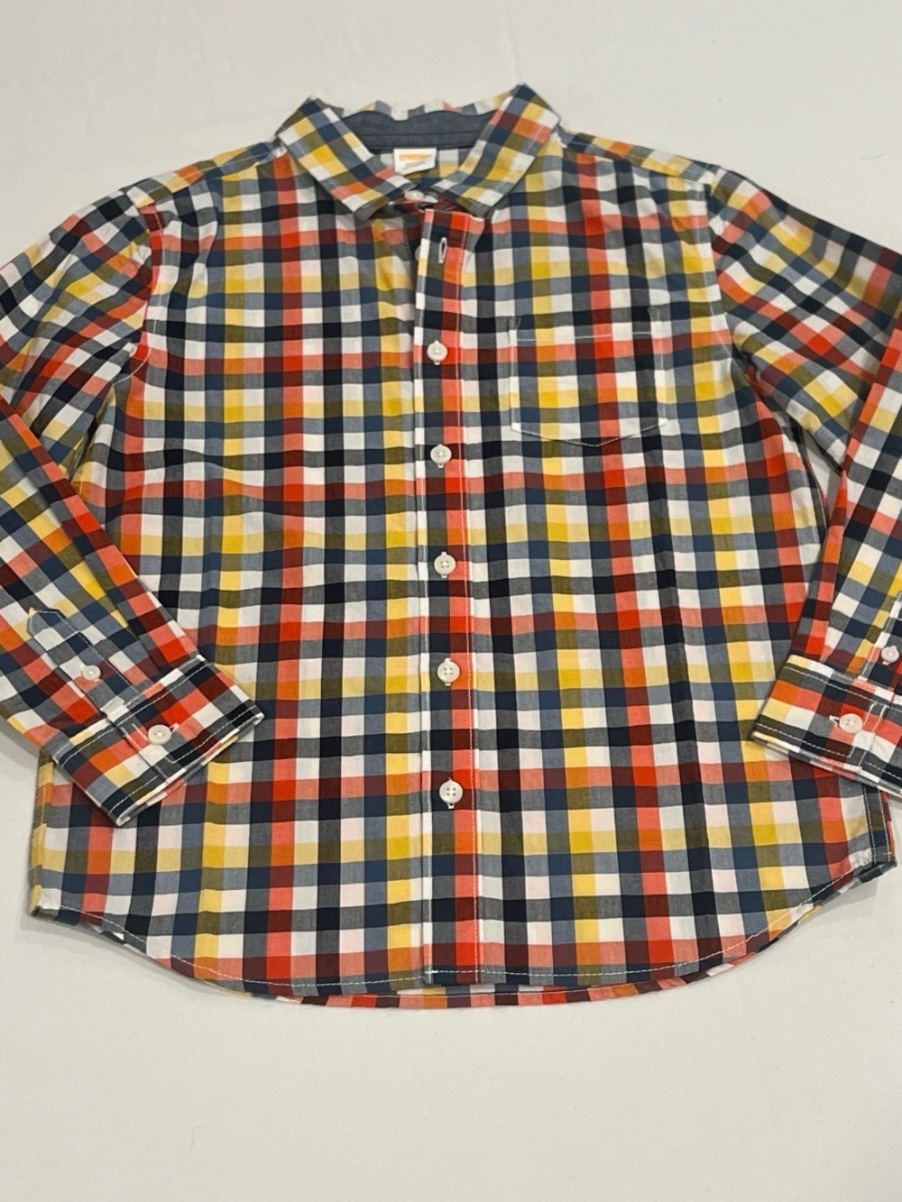 Gymboree Multicolor Plaid Button-Down Shirt (Navy, Orange, Yellow, White)